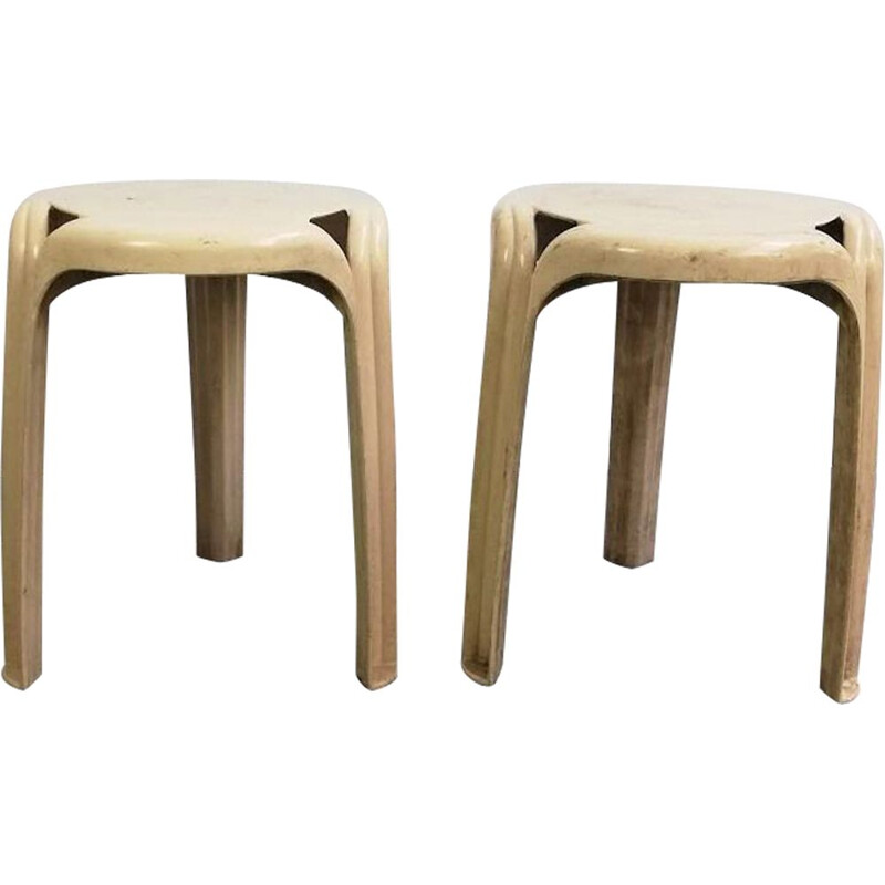 Pair of vintage tripod stools by Henry Massonet