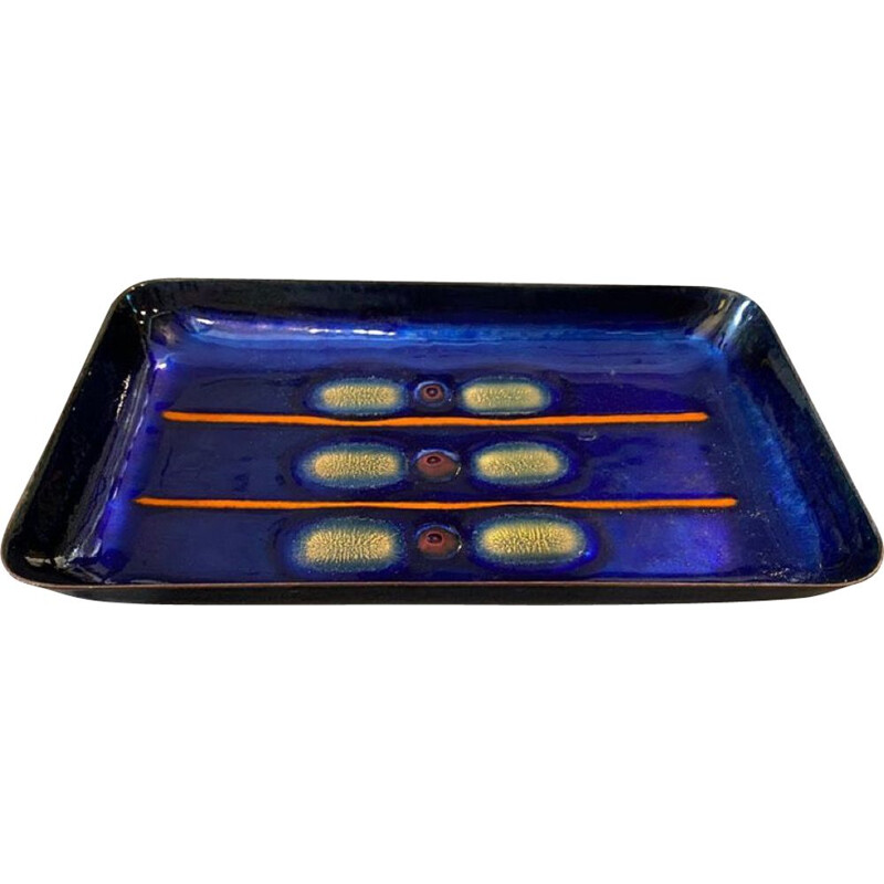 Vintage modernist hand-painted enameled copper tray by Laurana, 1960s