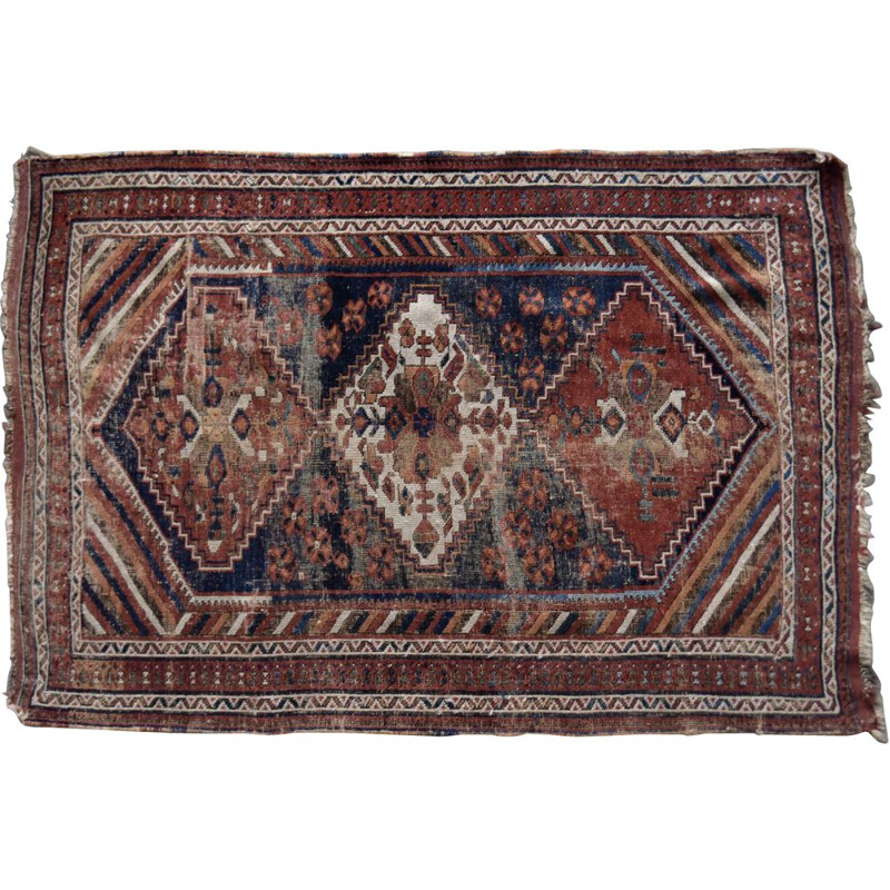 Tappeto vintage in shiraz tessuto a mano, Persia 1890