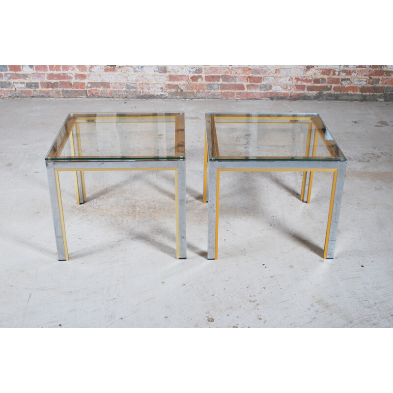 Pair of vintage chrome and brass side tables with glass tops by Renato Zevi, Italy 1970s