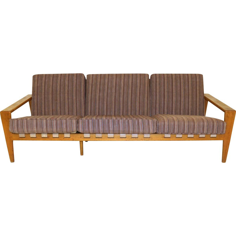 Vintage leather and oak sofa by Svante Skogh for Ab Hjertquist & Co, Sweden 1957