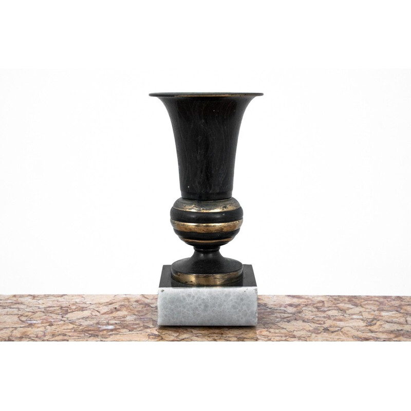 Pendule de cheminée Art Déco vintage avec deux vases, Germany 1920-1930
