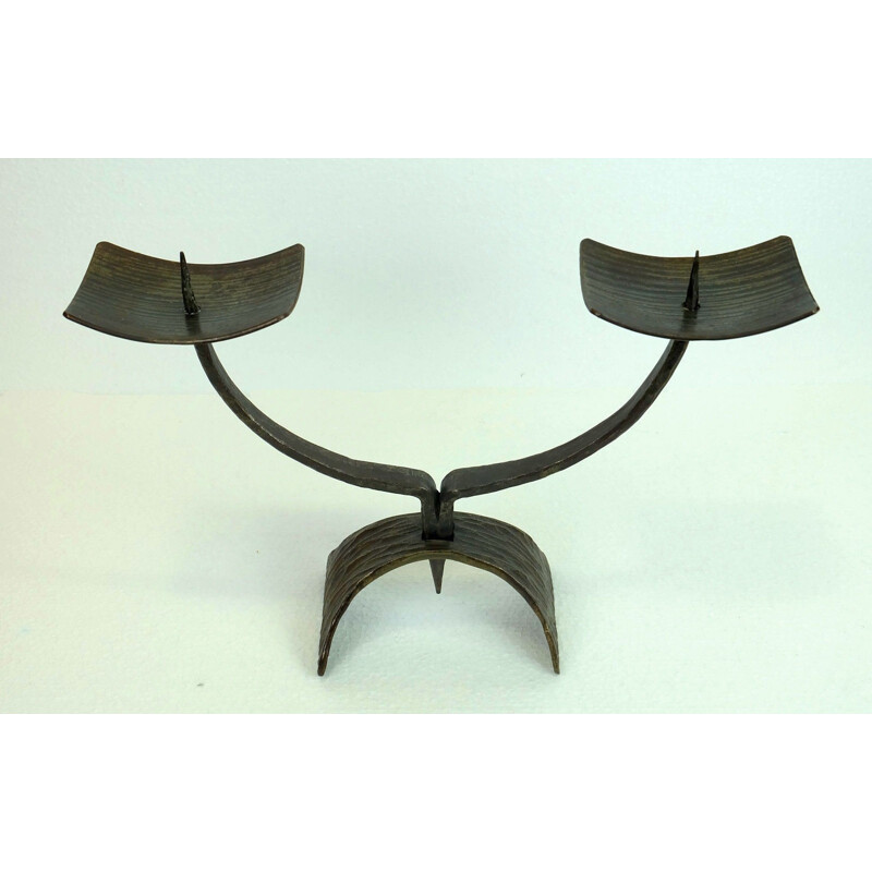 Brutalist candleholder in wrought iron - 1960s