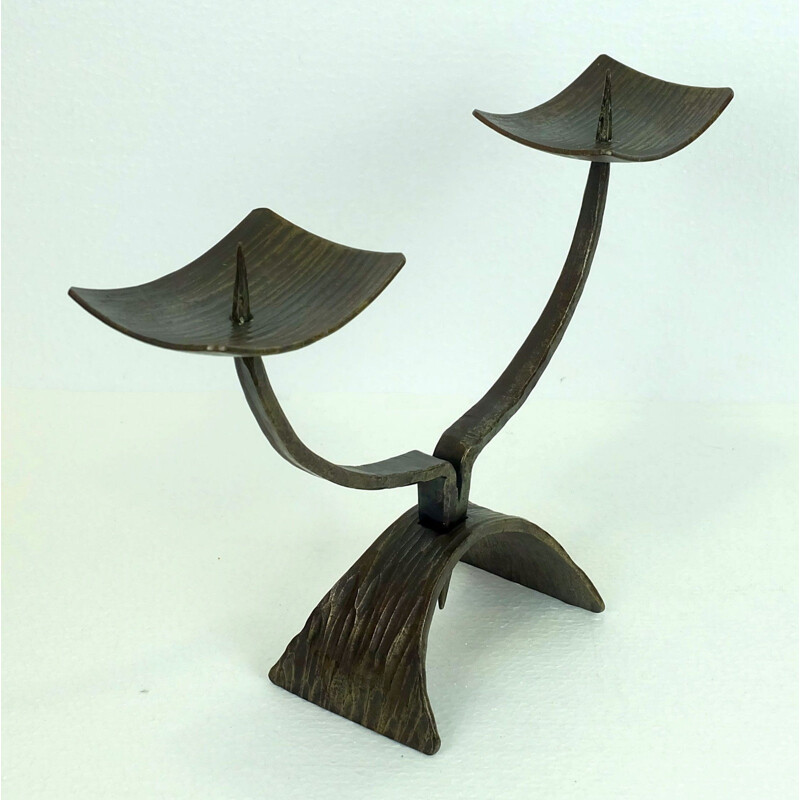Brutalist candleholder in wrought iron - 1960s