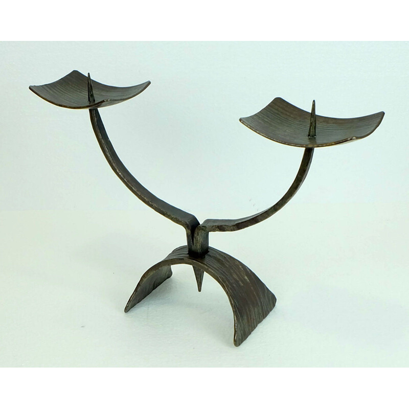 Brutalist candleholder in wrought iron - 1960s