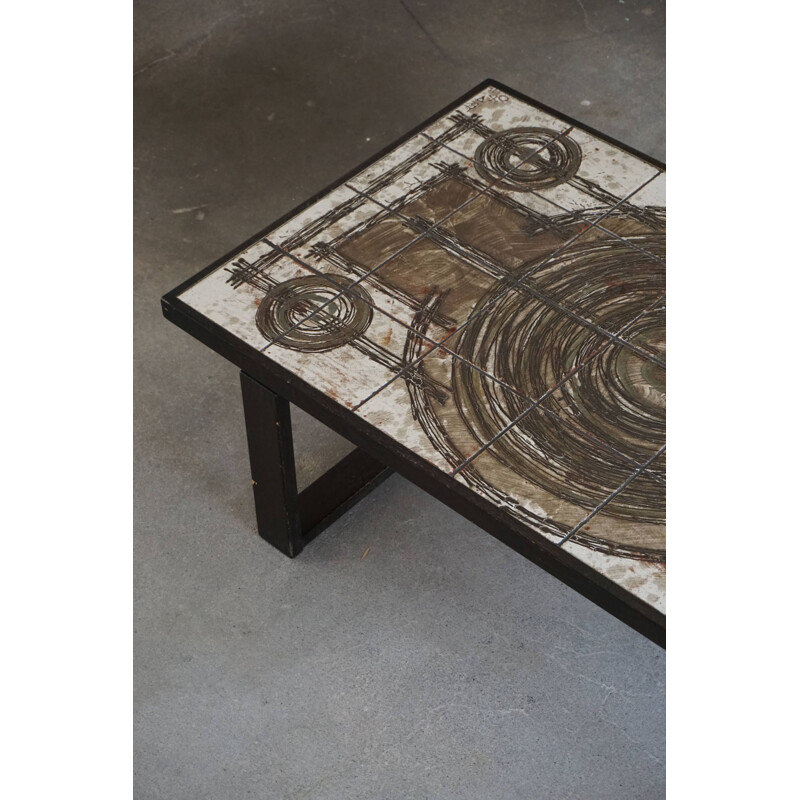 Table basse rectangulaire vintage en chêne et grès par Ox Art, Danemark 1970