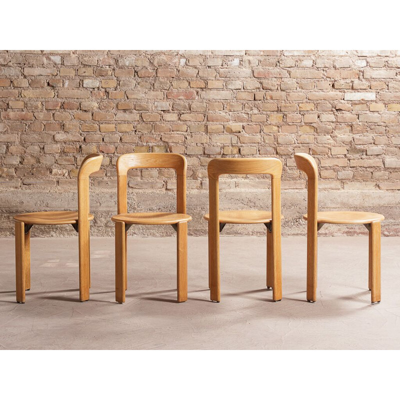 Set of 4 vintage solid oak chairs by Bruno Rey for Dietiker, 1970s