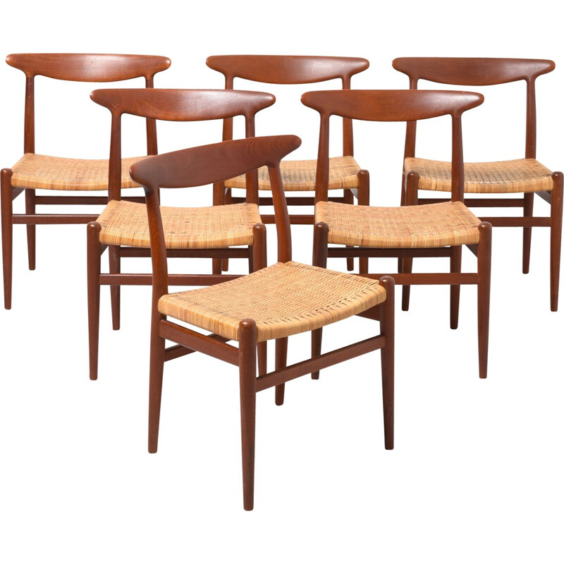  Set of 6 dining room chairs in rattan "W2", Hans J. WEGNER - 1950s