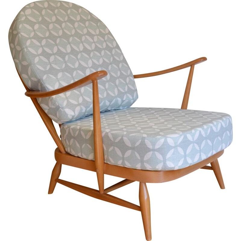 Ercol 203 armchair in grey and white fabric, Lucian ERCOLANI - 1960s