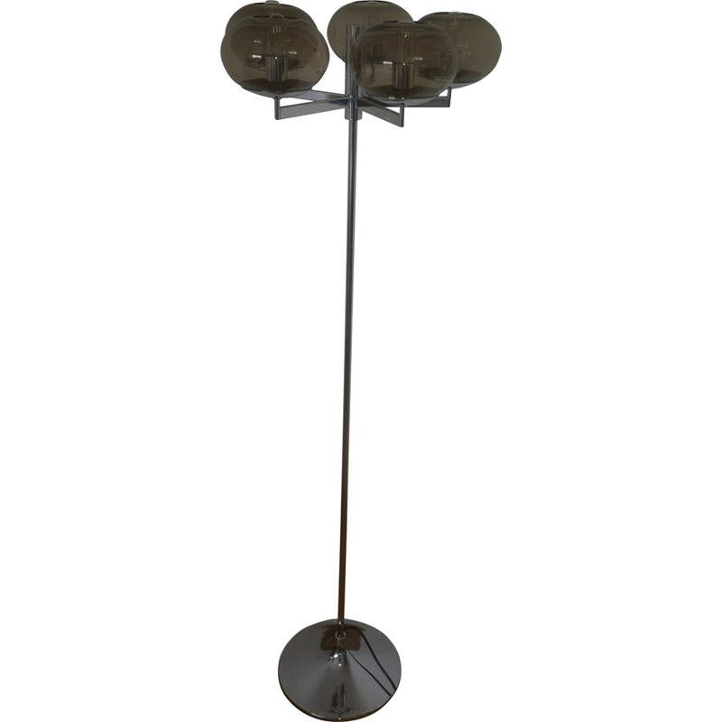 Italian floor lamp in chromed metal and smoked glass, Gaetano SCIOLARI - 1970s