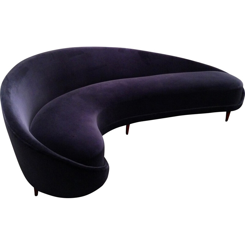 Curved sofa in velvet, Federico MUNARI - 1950s