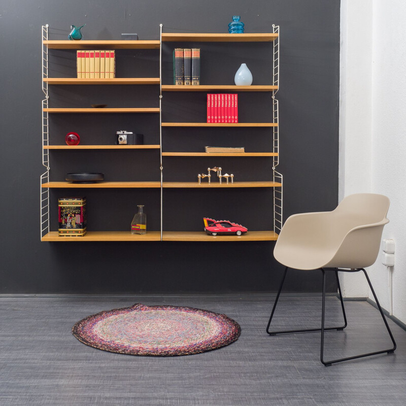 Mid-century string shelving system elmwood by Nisse Strinning, 1960s