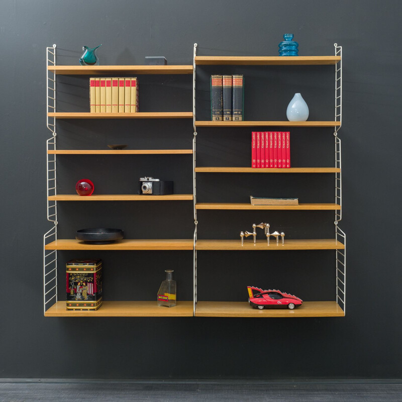 Mid-century string shelving system elmwood by Nisse Strinning, 1960s