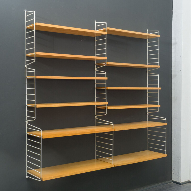 Mid-century string shelving system elmwood by Nisse Strinning, 1960s