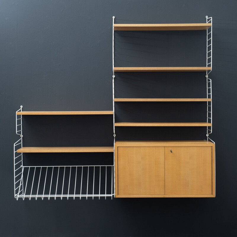 Mid-century string shelving system elmwood by Nisse Strinning, 1960s