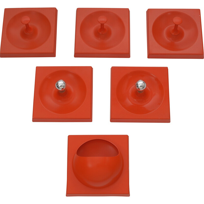 Set of Schönbuch wall rack elements in orange plastic with mirror - 1970s