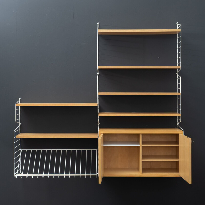 Mid-century string shelving system elmwood by Nisse Strinning, 1960s