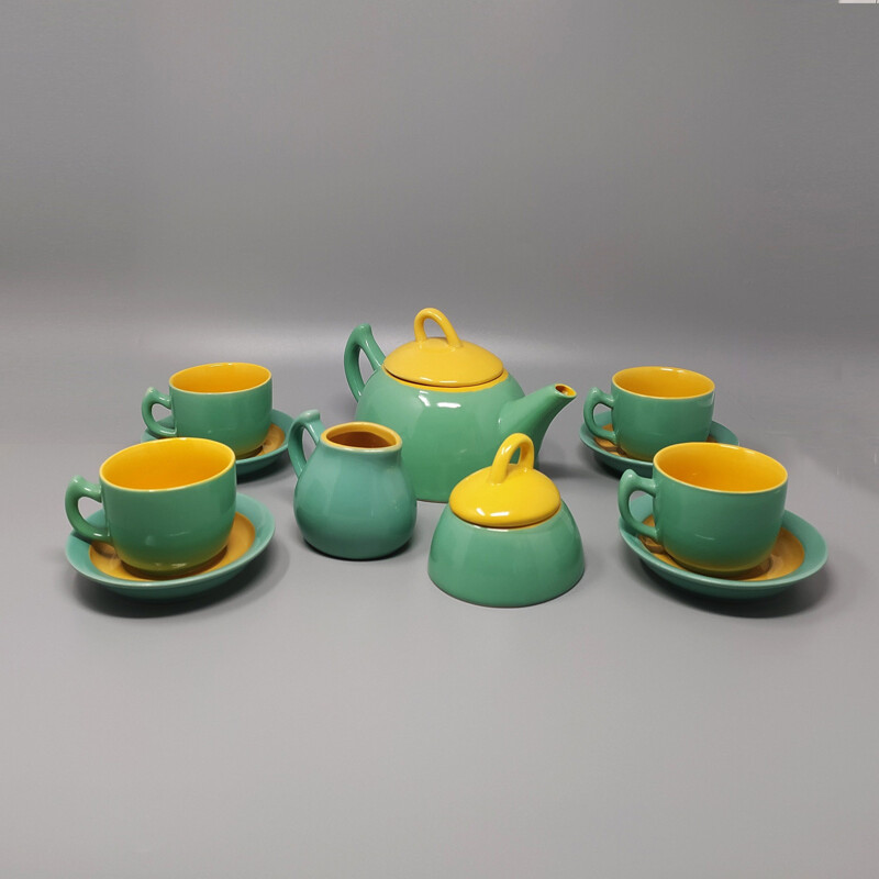 Juego de té y café vintage de cerámica verde y amarilla de Naj Oleari, Italia 1980