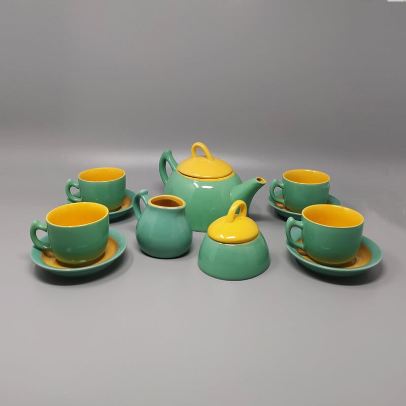 Servizio da tè e caffè in ceramica verde e gialla vintage di Naj Oleari, Italia 1980