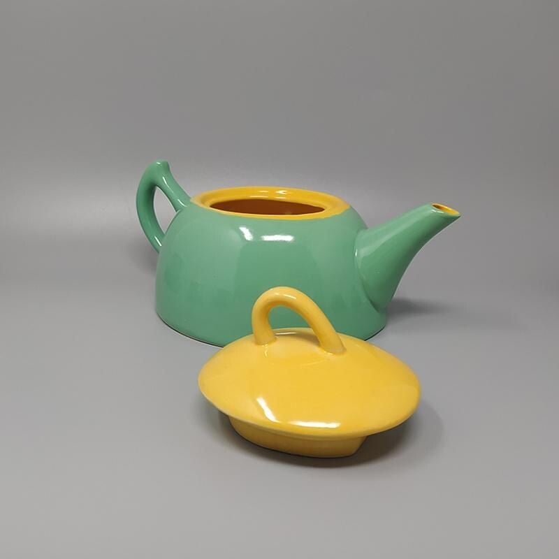Service à thé et café vintage vert et jaune en céramique par Naj Oleari, Italie 1980