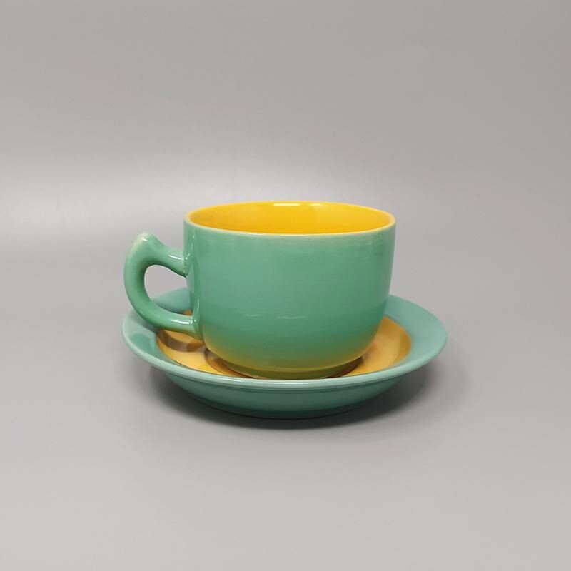 Juego de té y café vintage de cerámica verde y amarilla de Naj Oleari, Italia 1980