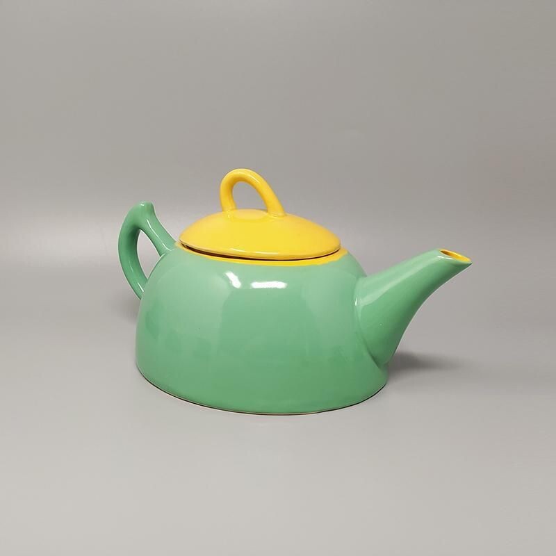 Conjunto de chá e café de cerâmica verde e amarelo Vintage da Naj Oleari, Itália 1980