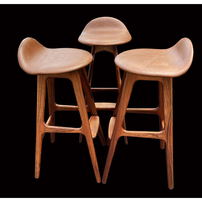 Set of 3 vintage barstools by Erik Buch for O.D Mobler