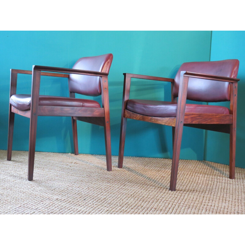 Pair of Rosewood and leather dining chairs - 1960s 