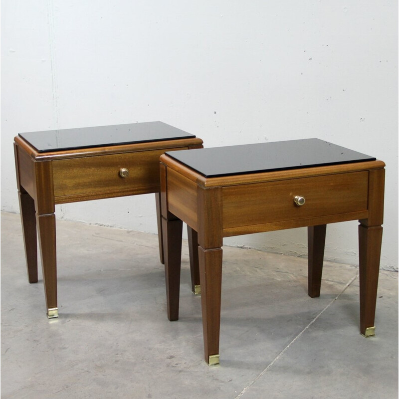 Pair of night stands in mahogany and brass - 1940s