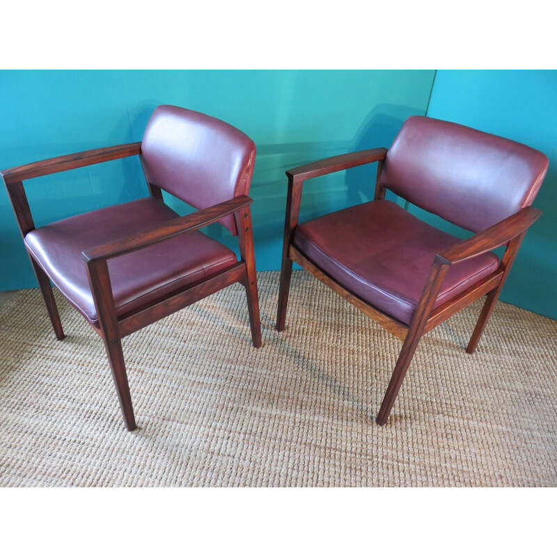 Pair of Rosewood and leather dining chairs - 1960s 