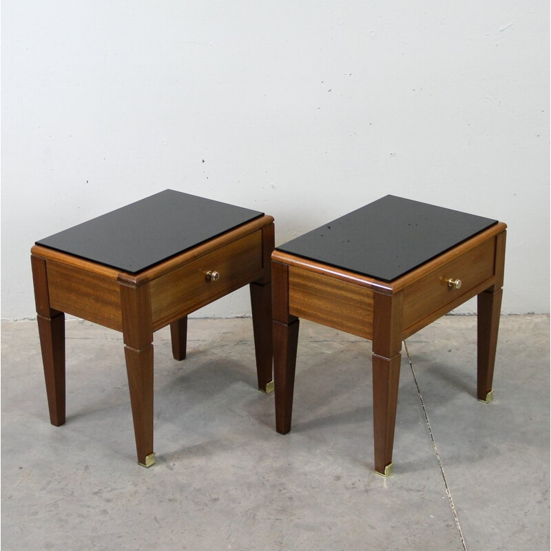 Pair of night stands in mahogany and brass - 1940s