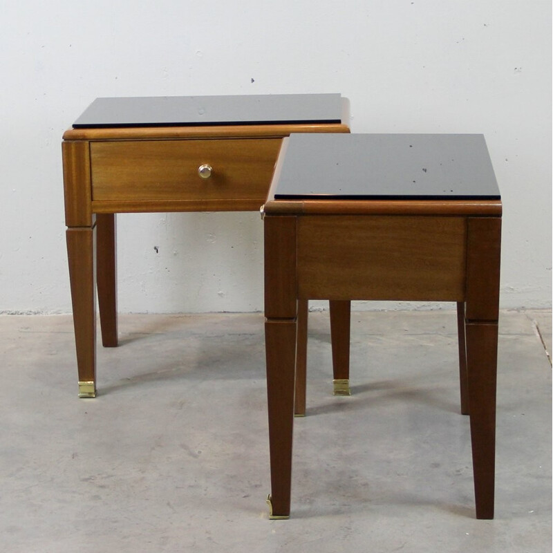 Pair of night stands in mahogany and brass - 1940s