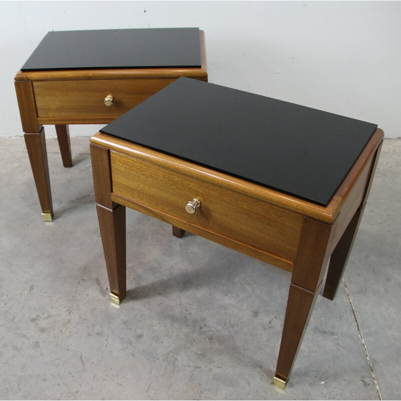 Pair of night stands in mahogany and brass - 1940s