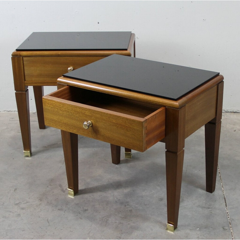 Pair of night stands in mahogany and brass - 1940s