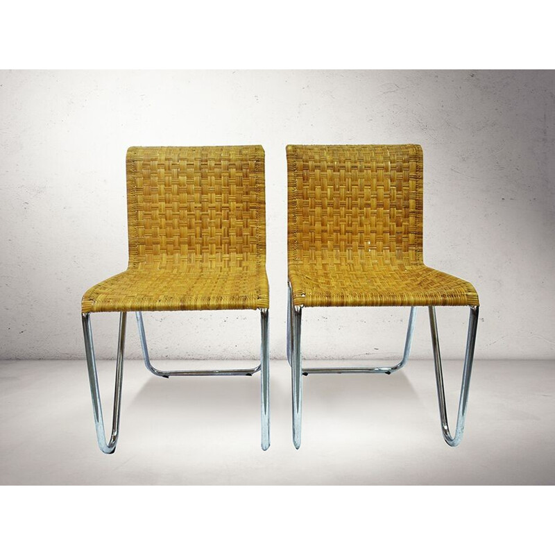 Paire de chaises "Diagonal Chair" Gispen en rotin et métal - 1930