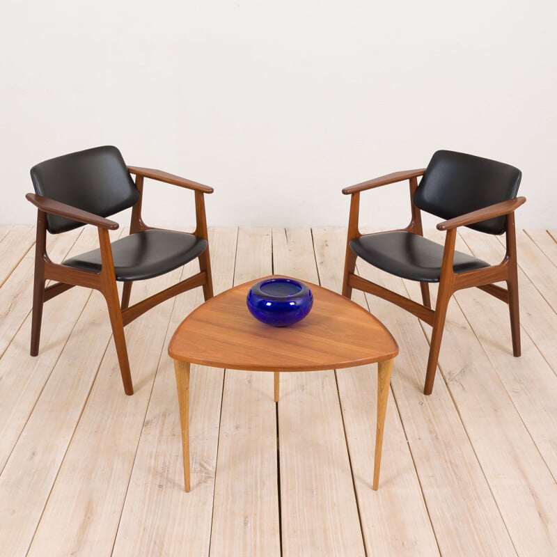 Pair of vintage teak armchairs with black aniline leather by Arne Vodder, Denmark 1960s