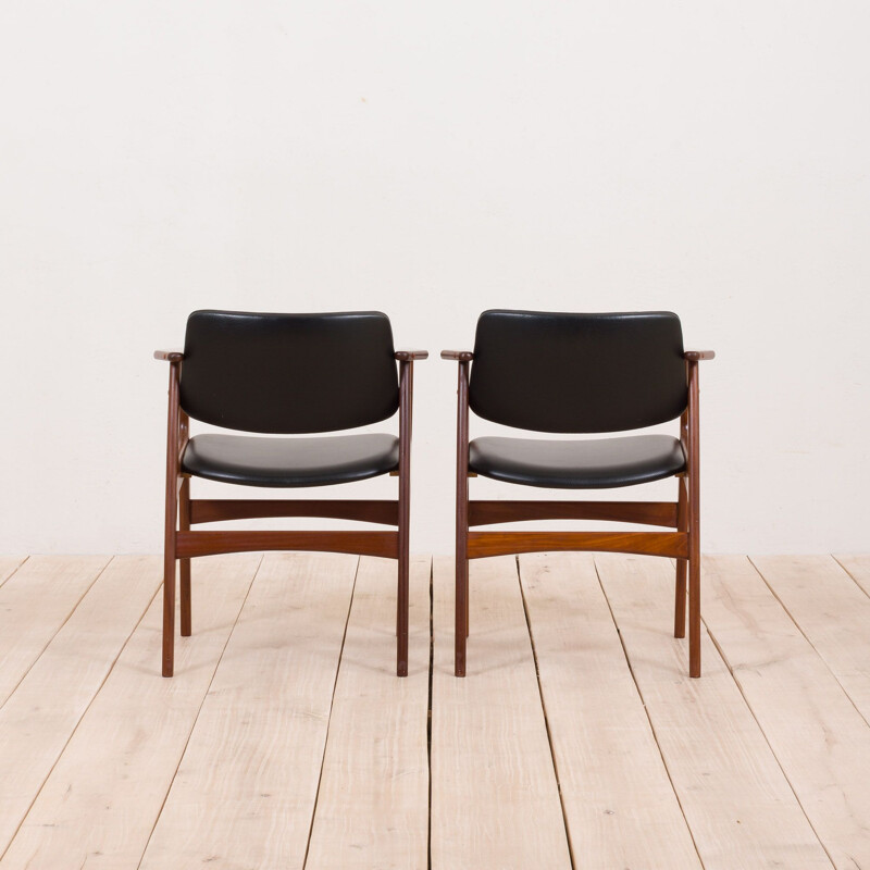 Pair of vintage teak armchairs with black aniline leather by Arne Vodder, Denmark 1960s