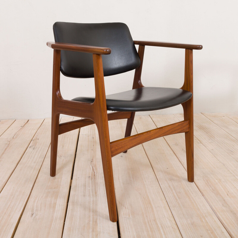 Pair of vintage teak armchairs with black aniline leather by Arne Vodder, Denmark 1960s