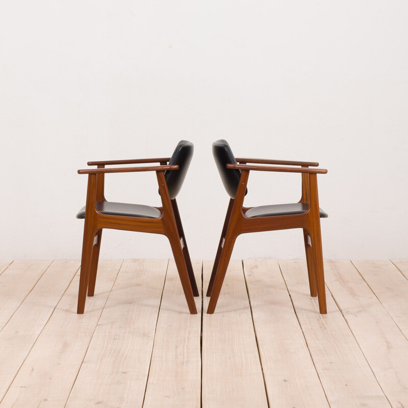 Pair of vintage teak armchairs with black aniline leather by Arne Vodder, Denmark 1960s