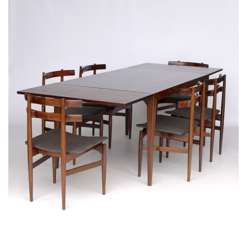 Set of vintage Danish rosewood tables and 6 chairs by Poul Hundevad, 1960s