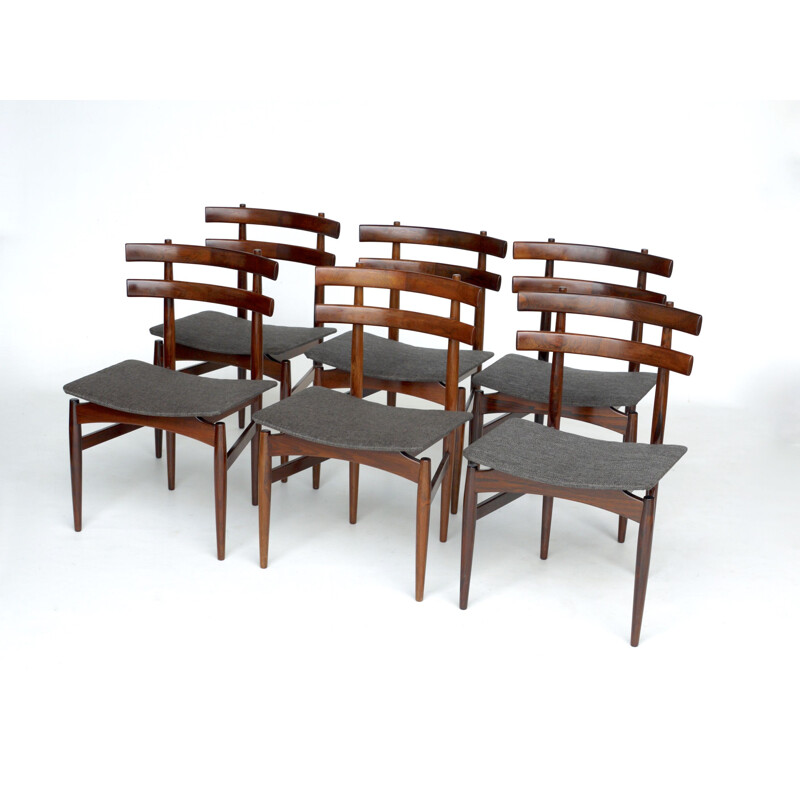 Set of vintage Danish rosewood tables and 6 chairs by Poul Hundevad, 1960s