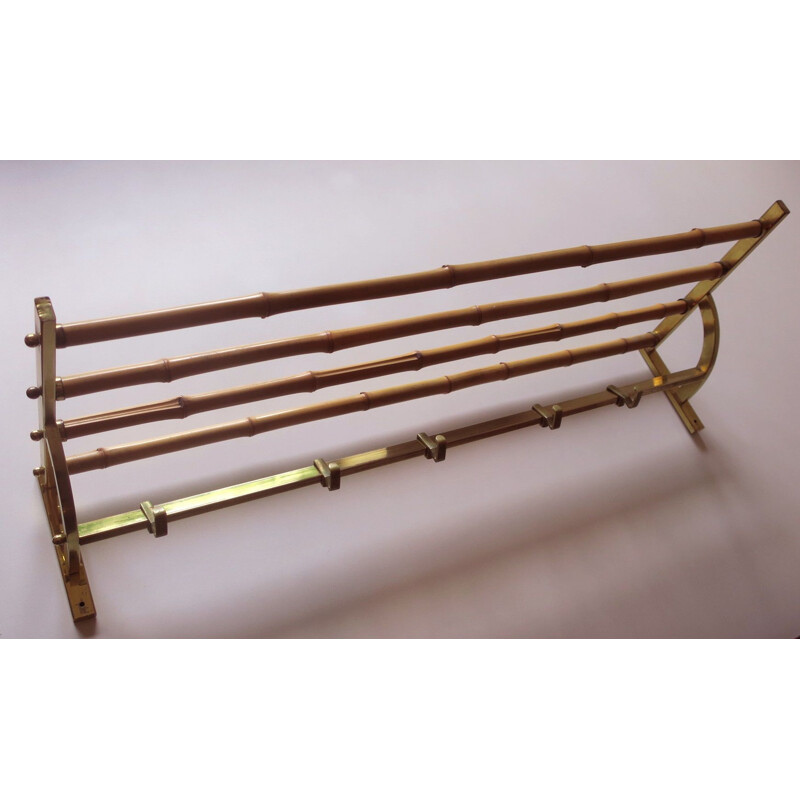 Mid-century bamboo and brass coat and hat rack, 1960s