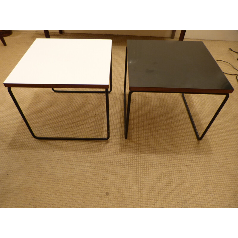 Pair of side tables black and white, Pierre GUARICHE - 1960s