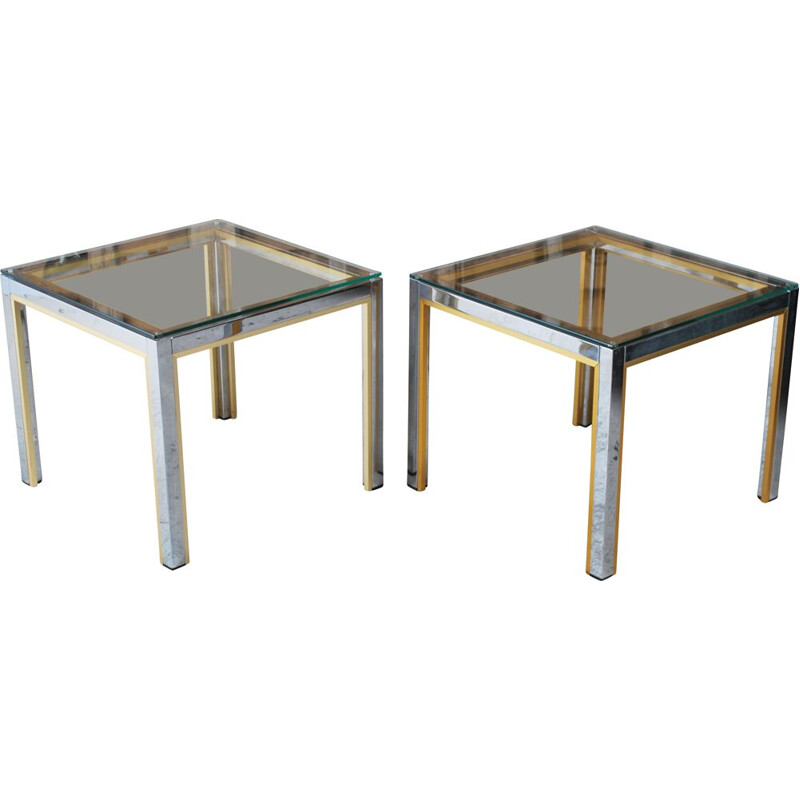 Pair of vintage chrome and brass side tables with glass tops by Renato Zevi, Italy 1970s