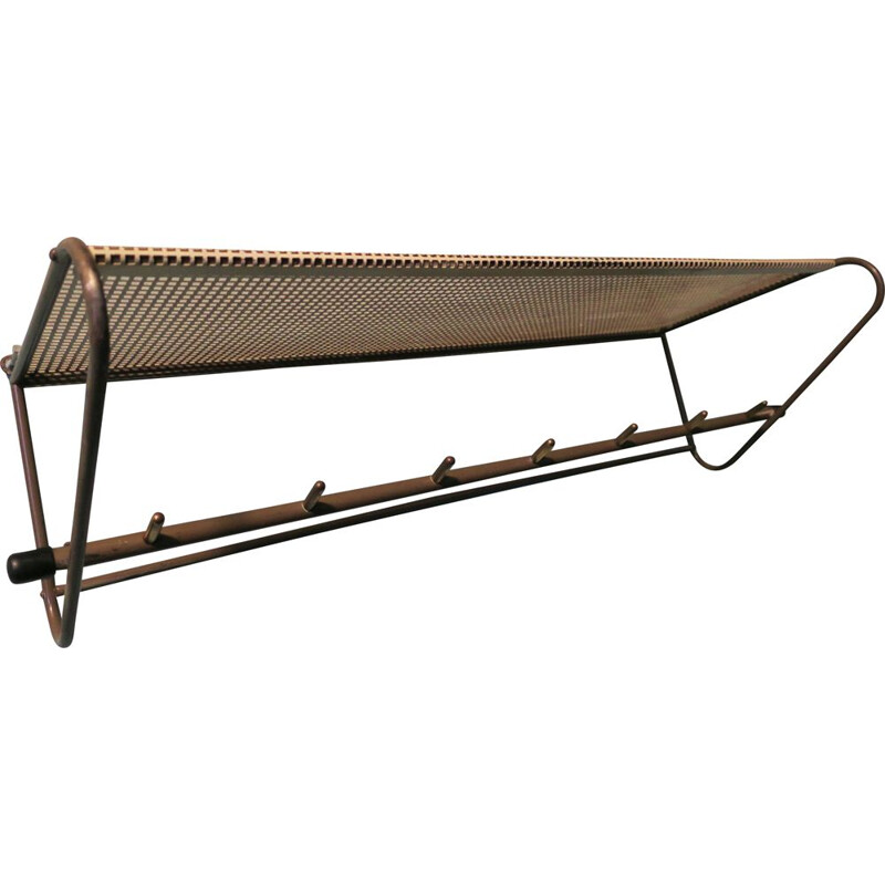 Mid-century Mathieu Matégot period perforated metal and brass coat rack, 1950s