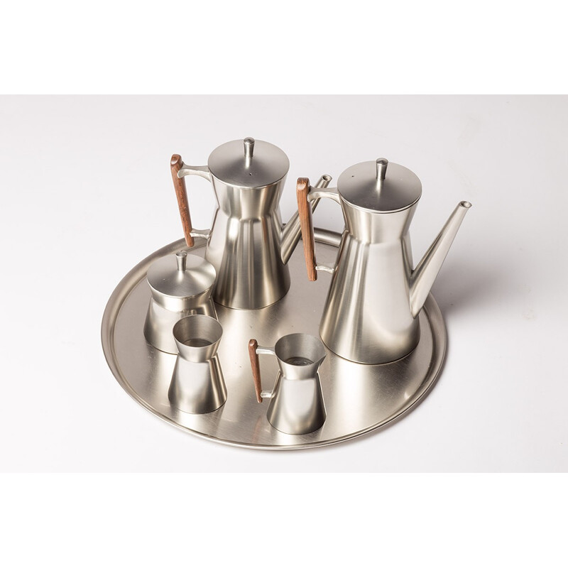 Dutch Metawa tea and coffee set in pewter and teak - 1960s