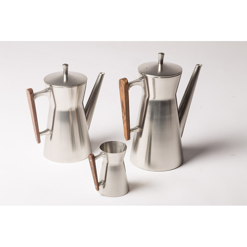 Dutch Metawa tea and coffee set in pewter and teak - 1960s