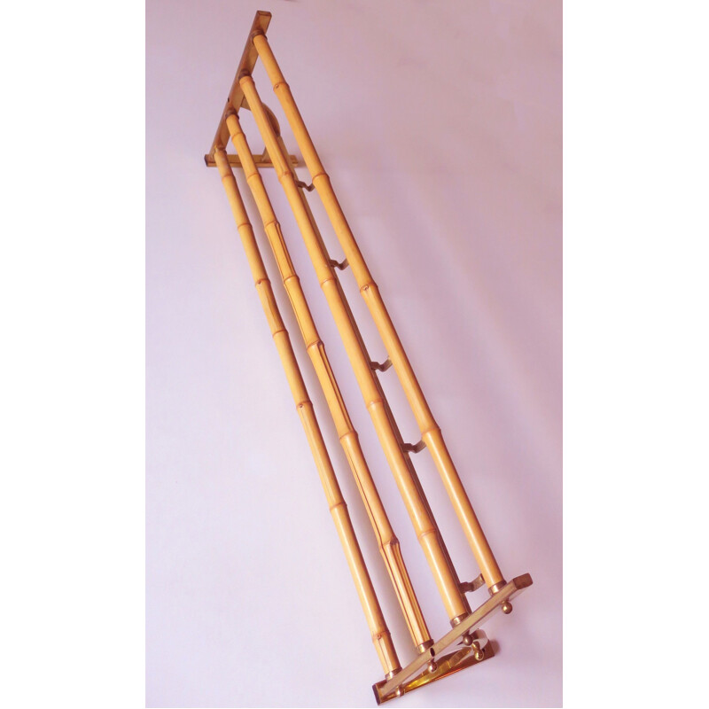 Mid-century bamboo and brass coat and hat rack, 1960s