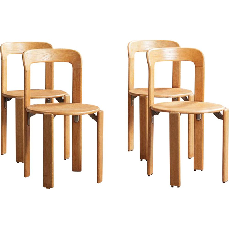 Set of 4 vintage solid oak chairs by Bruno Rey for Dietiker, 1970s