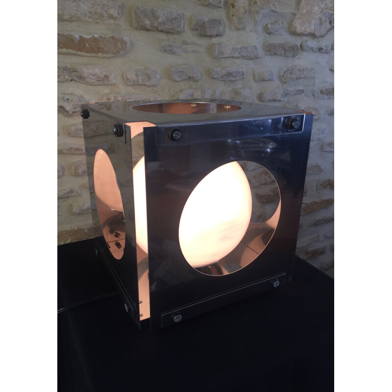 Lampe " boule carrée" vintage en métal chromé de Goffredo Reggiani, 1970